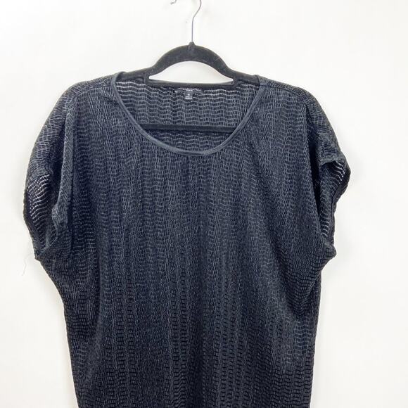 Notations 1X Plus Womens Solid Black Crinkle Top - Picture 2 of 5